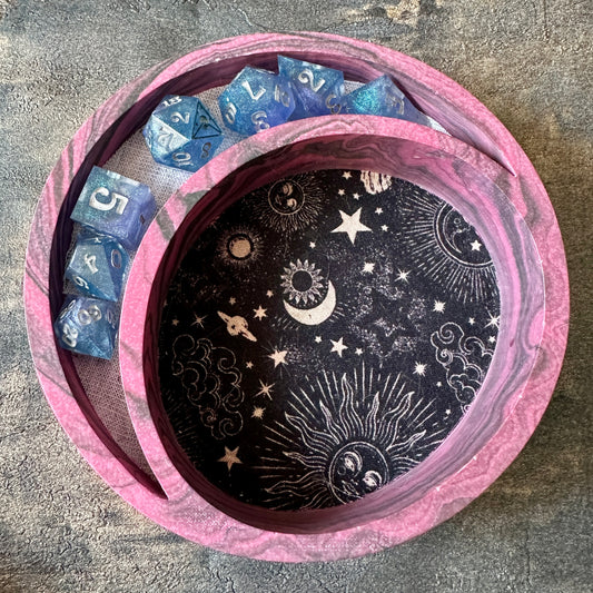 Raspberry swirls Jesmonite Lunar Dice Rolling tray