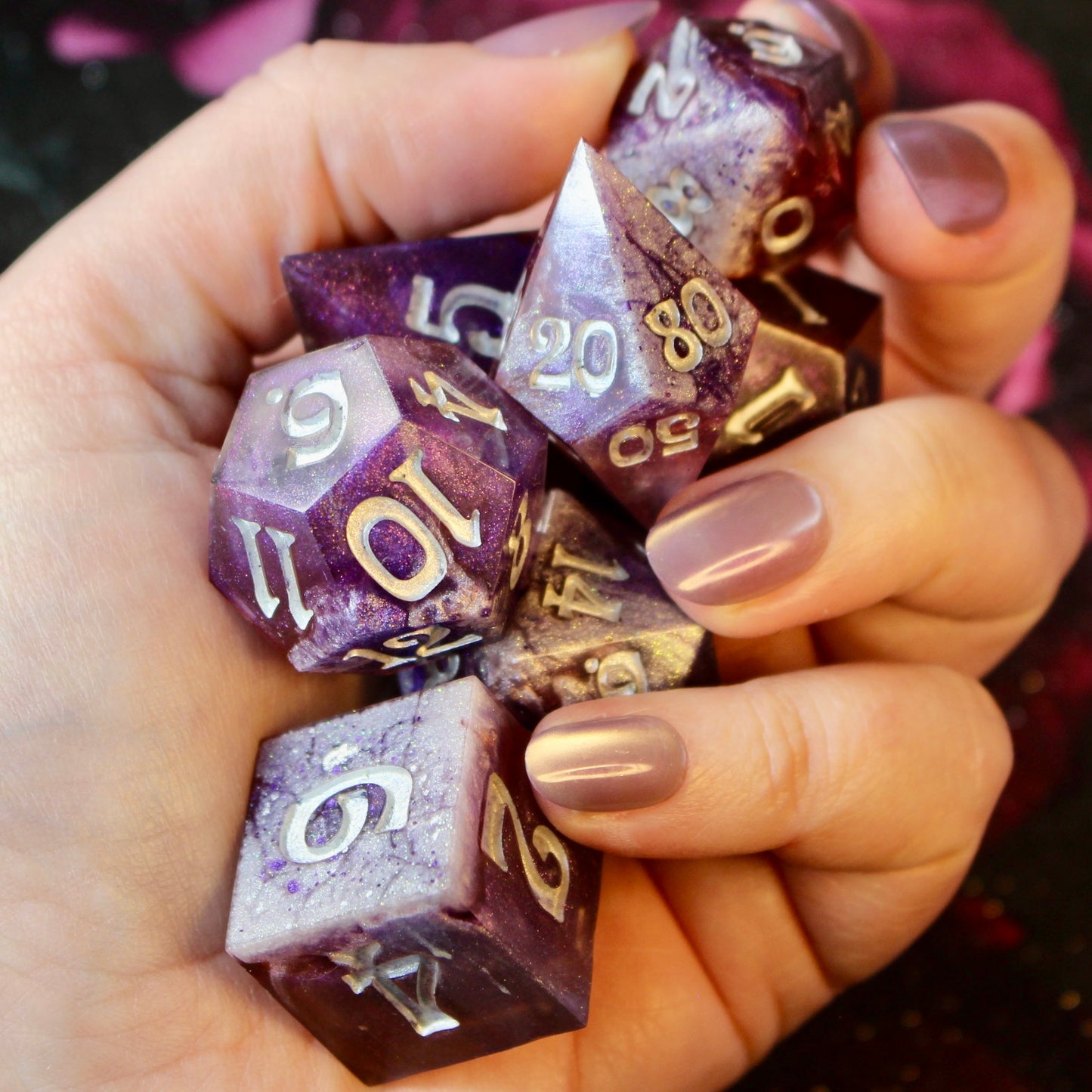 Frosted Mauve - 30mm oversized 7 Piece Dice Set