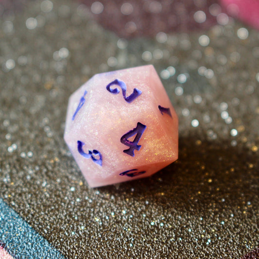 Pink Shimmer Numbered 12 Sided Rhombic D4