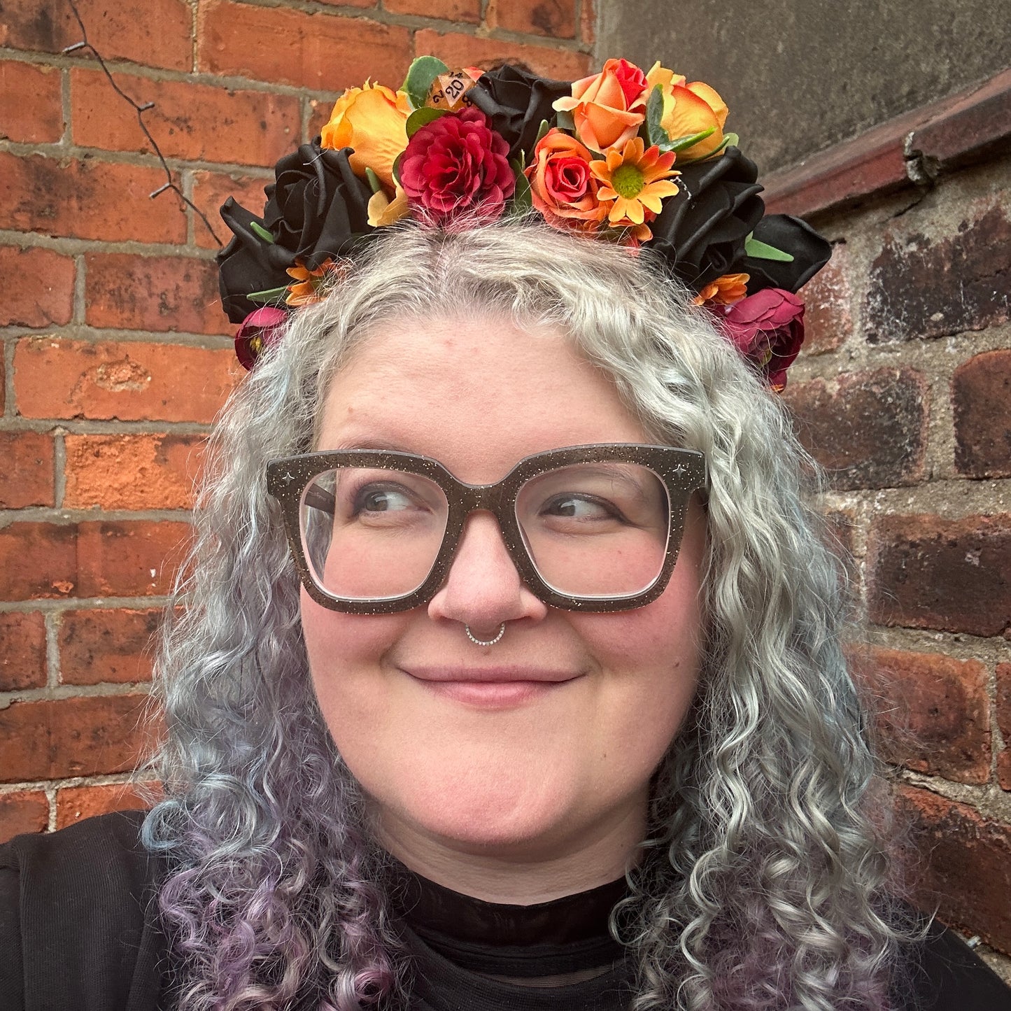 Black & Orange D20 Handmade Flower Headband