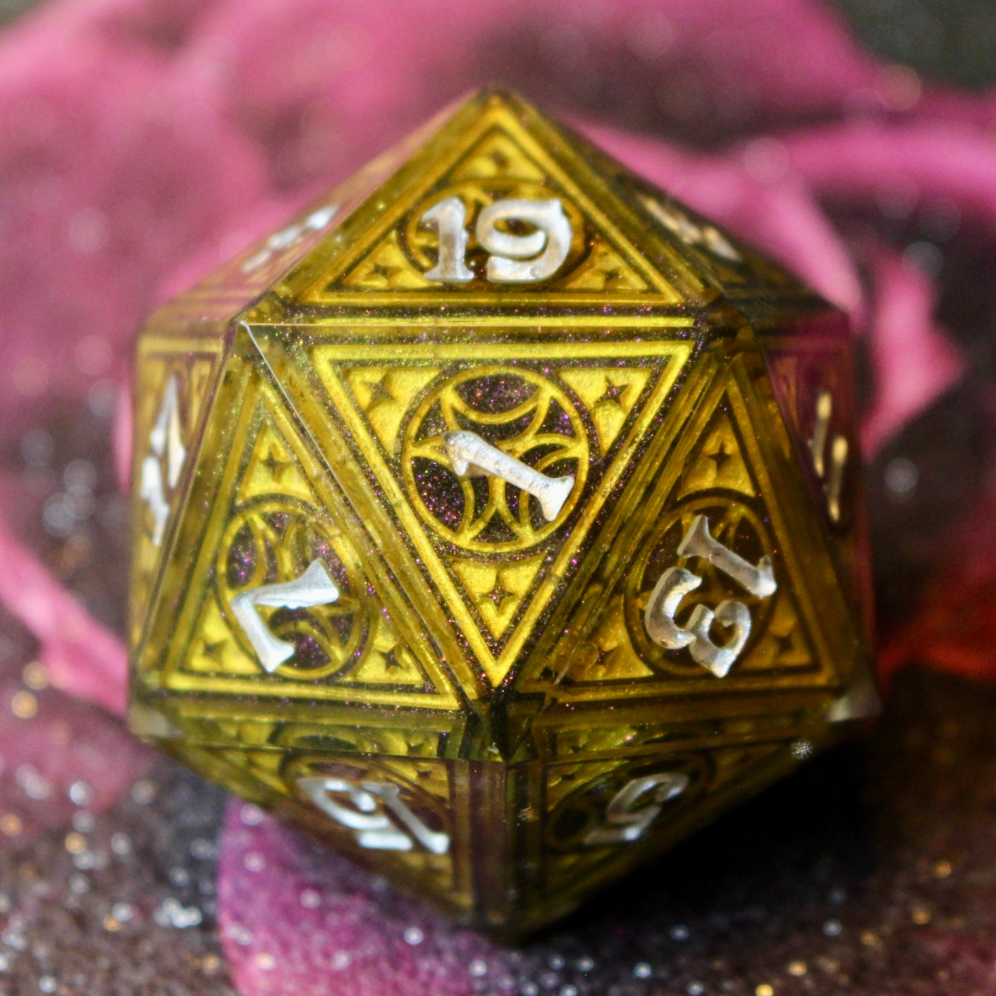 Gilded Plum Lunar Stained Glass Logo Giant Double Cast 50mm D20