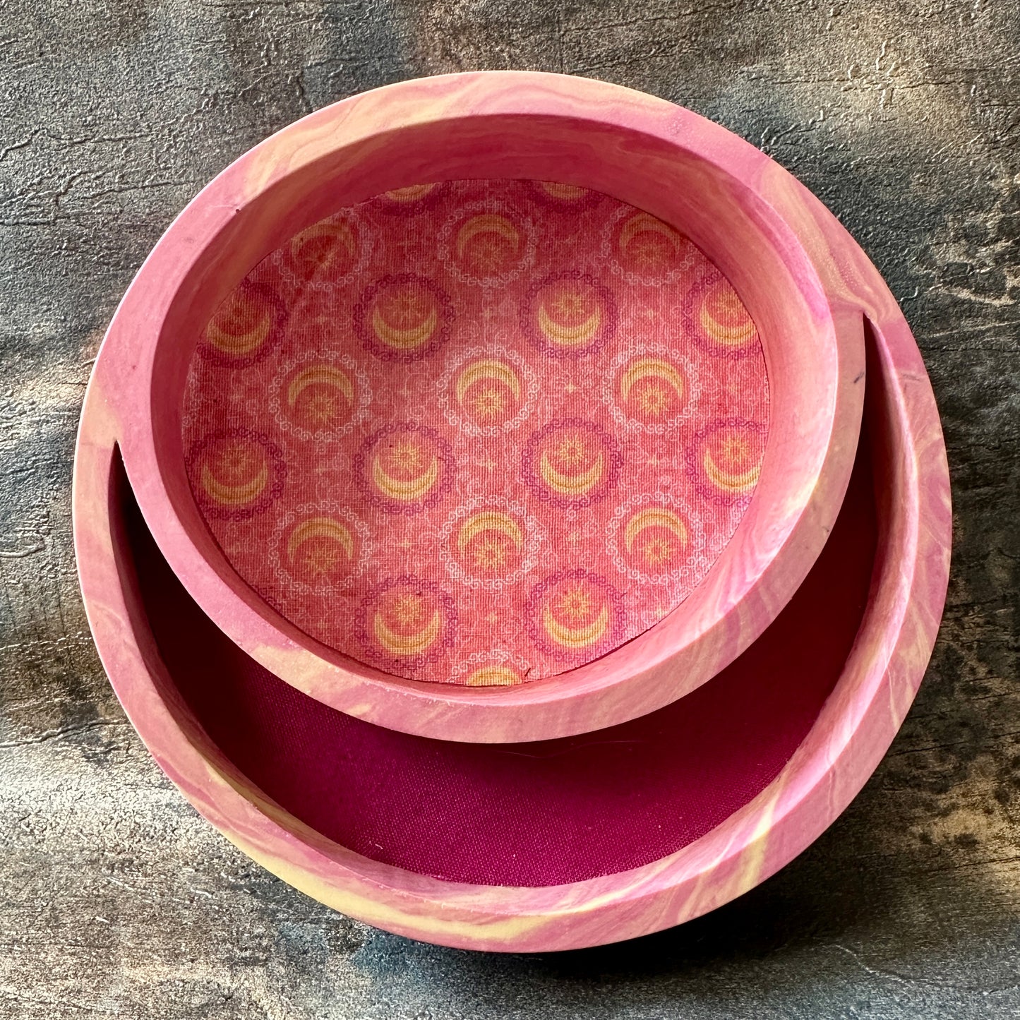 Peachy swirls Jesmonite Lunar Dice Rolling tray