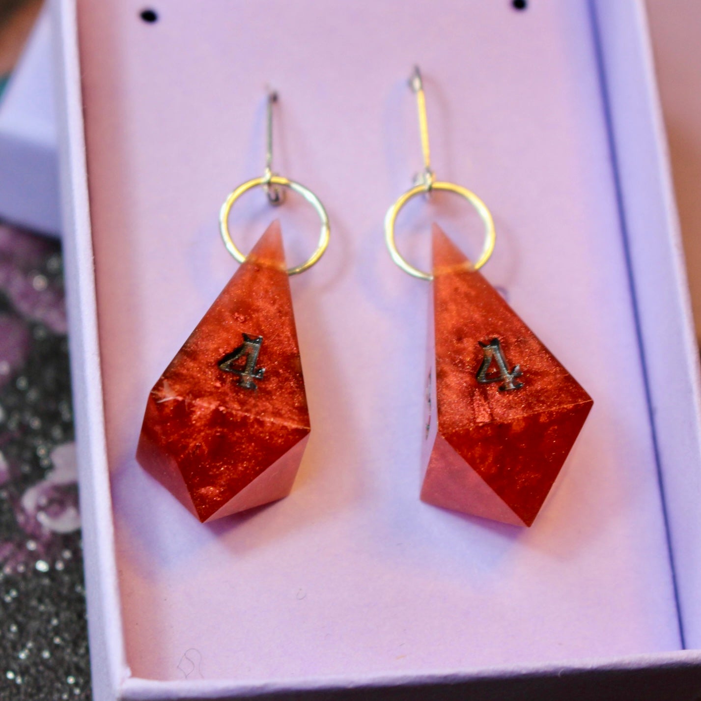 Red Number D4 Drop Earrings