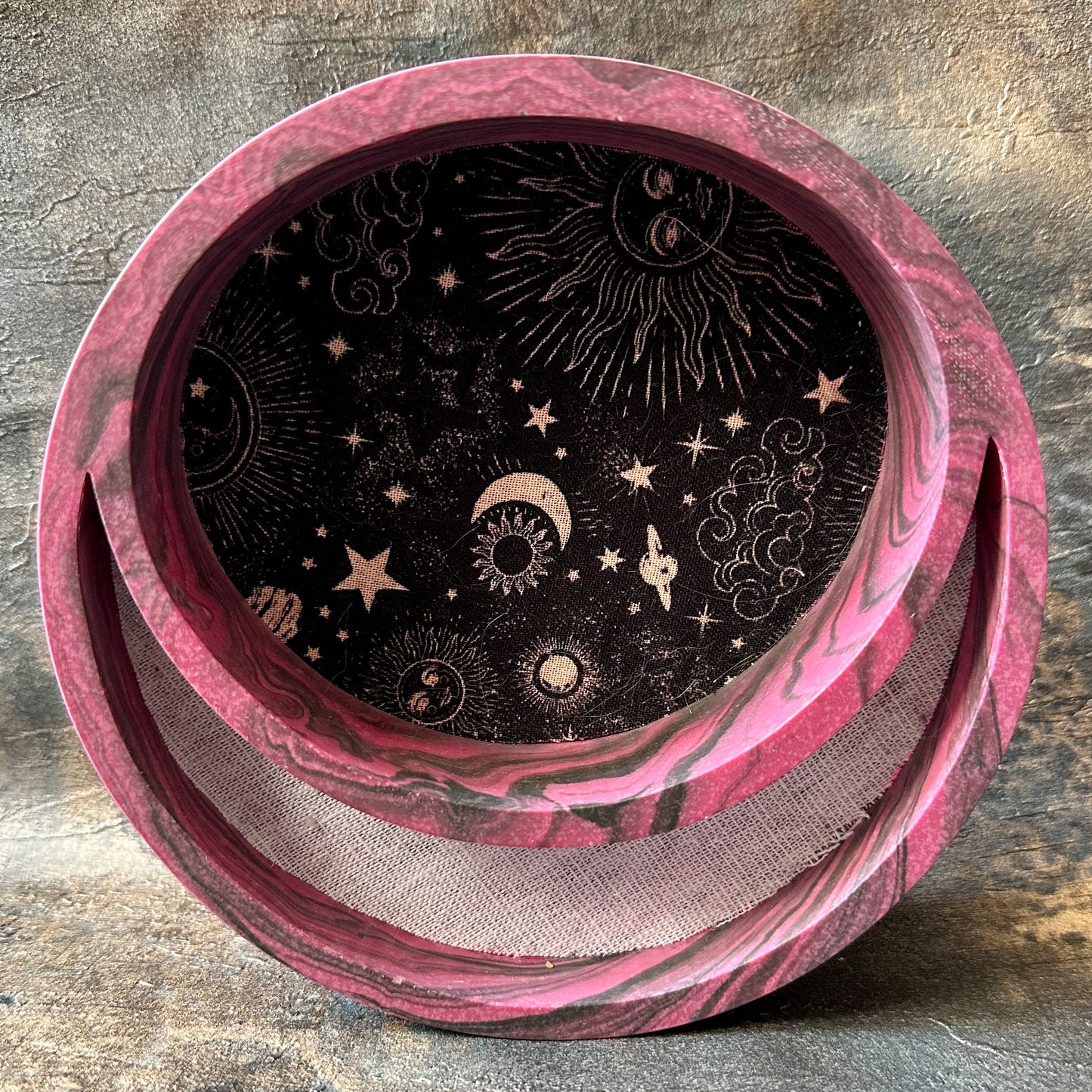 Raspberry swirls Jesmonite Lunar Dice Rolling tray