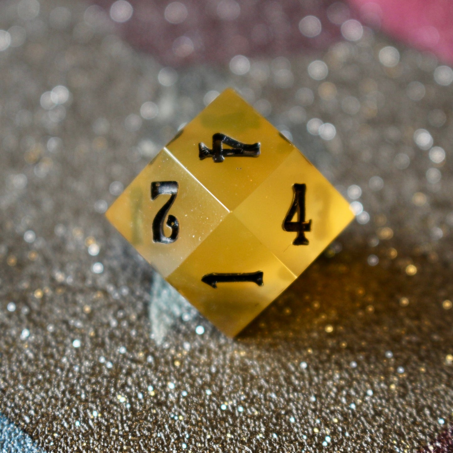 Amber Numbered 12 Sided Rhombic D4