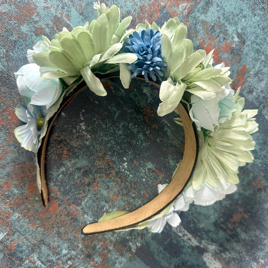 Pale Green & Blue D20 Handmade Flower Headband