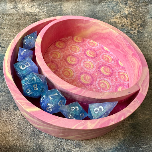 Peachy swirls Jesmonite Lunar Dice Rolling tray