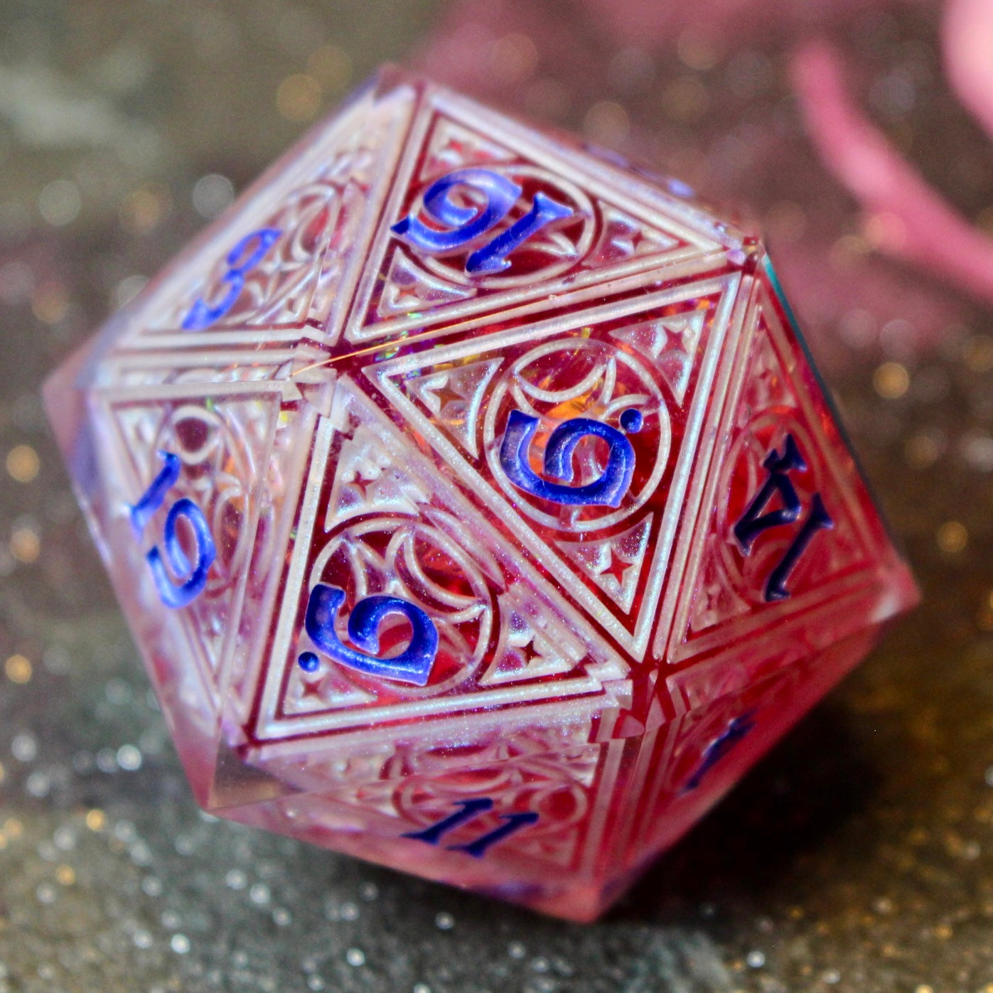 Faerie Fire Lunar Stained Glass Logo Giant Double Cast 50mm D20