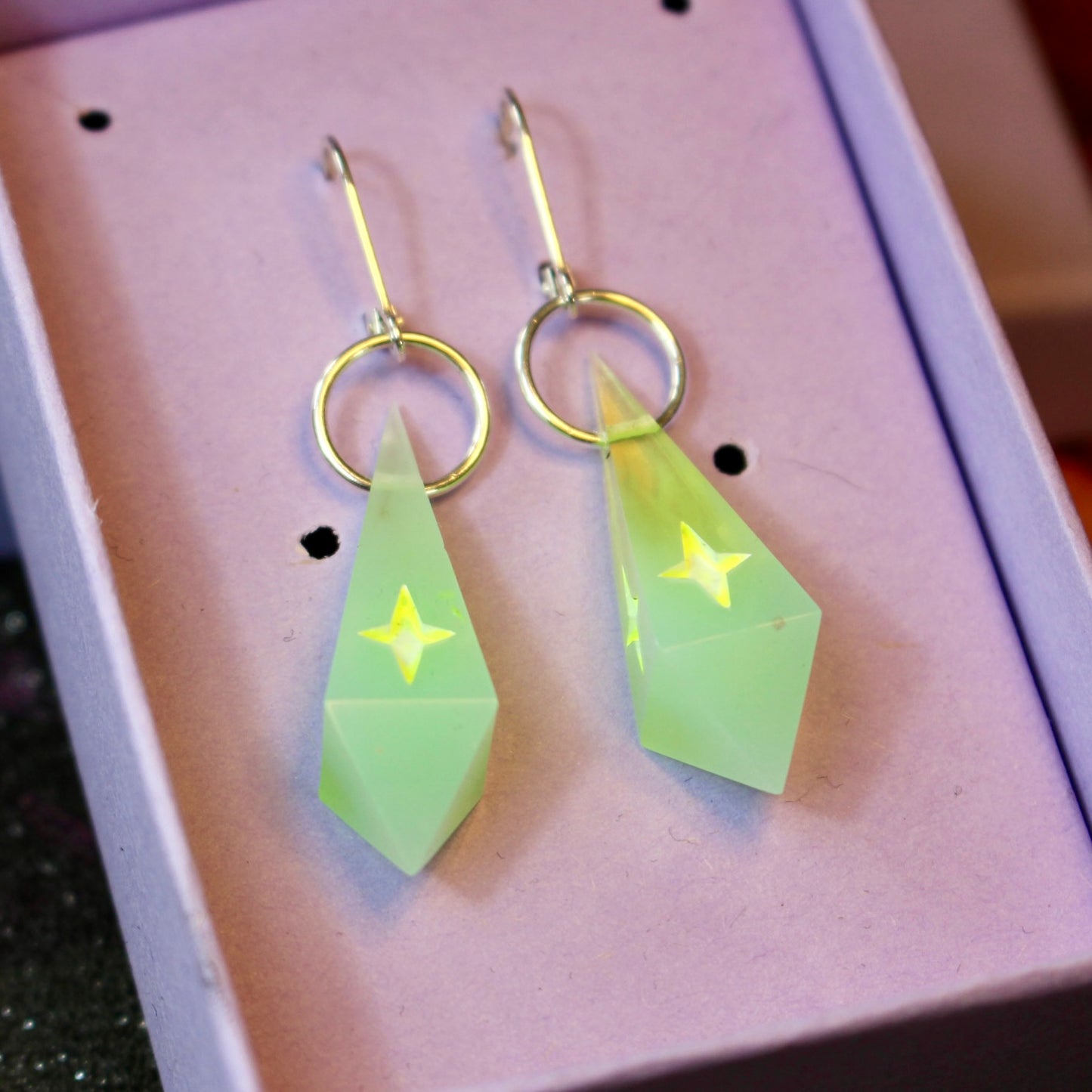 Ghostly Green Dainty Star D4 Drop Earrings
