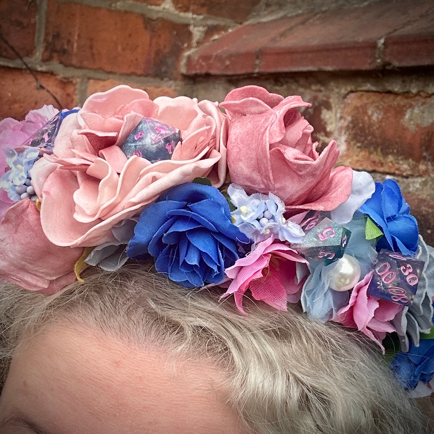 Pink & Blue Dice Handmade Flower Crown
