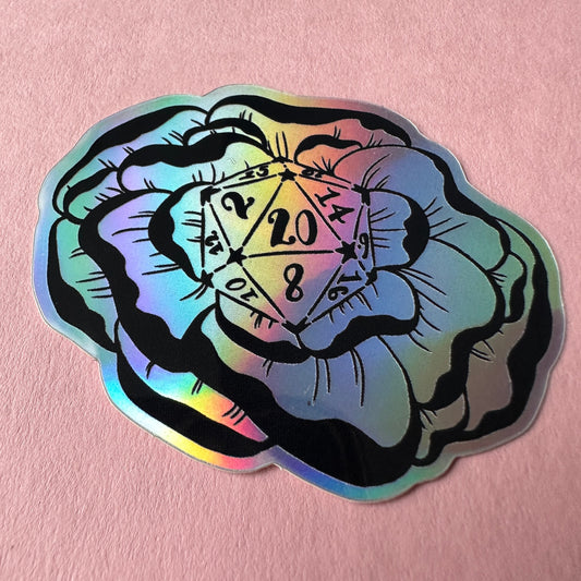D20 peony holographic art sticker