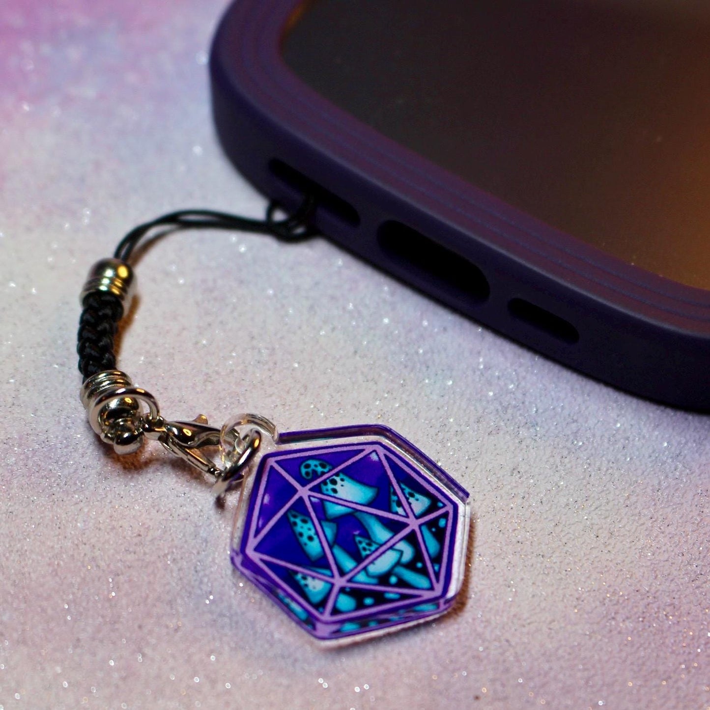 Lilac Galaxy Dice Phone Charm