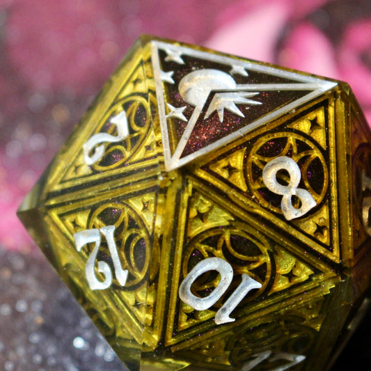 Gilded Plum Lunar Stained Glass Logo Giant Double Cast 50mm D20