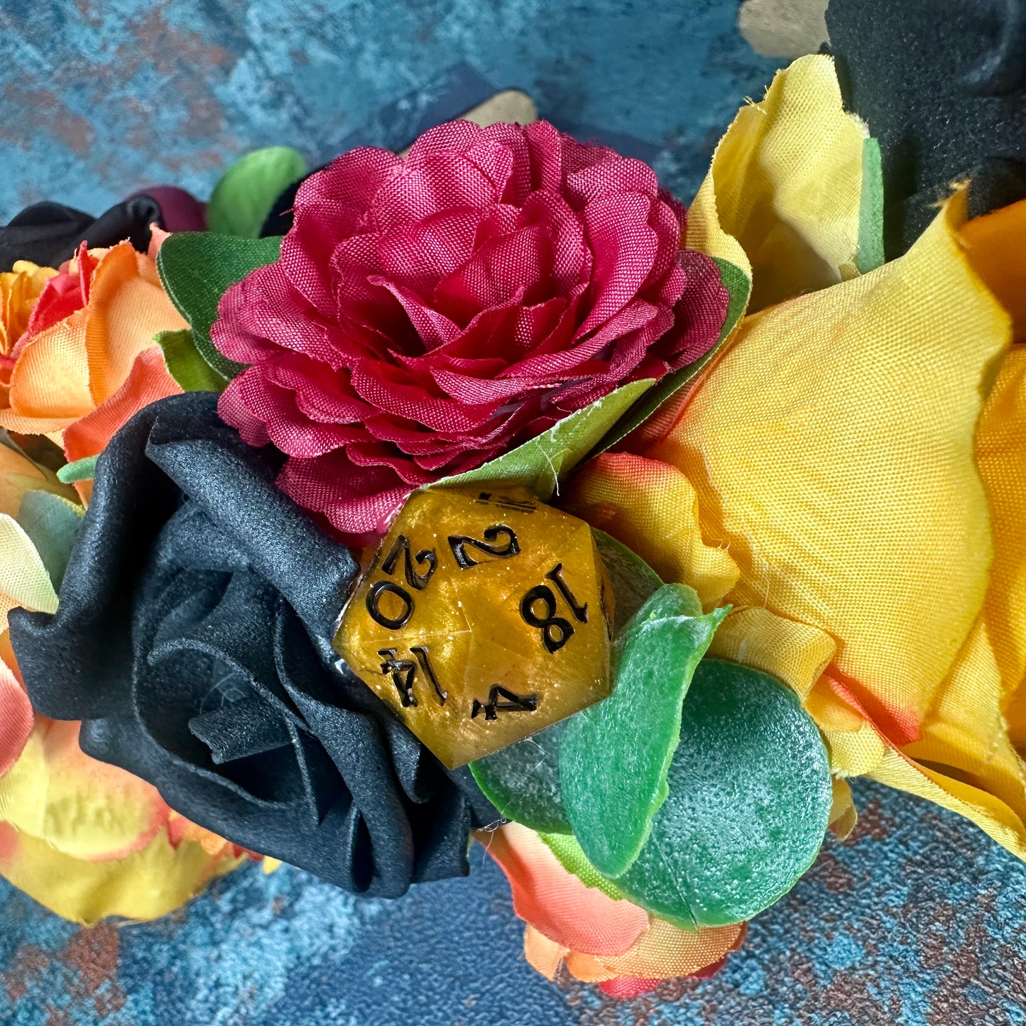 Black & Orange D20 Handmade Flower Headband
