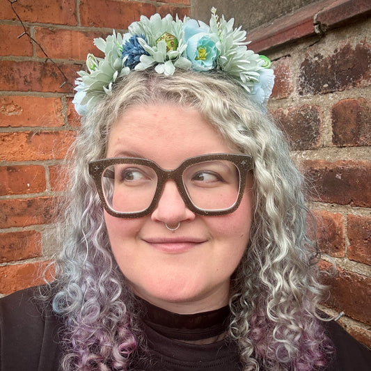 Pale Green & Blue D20 Handmade Flower Headband