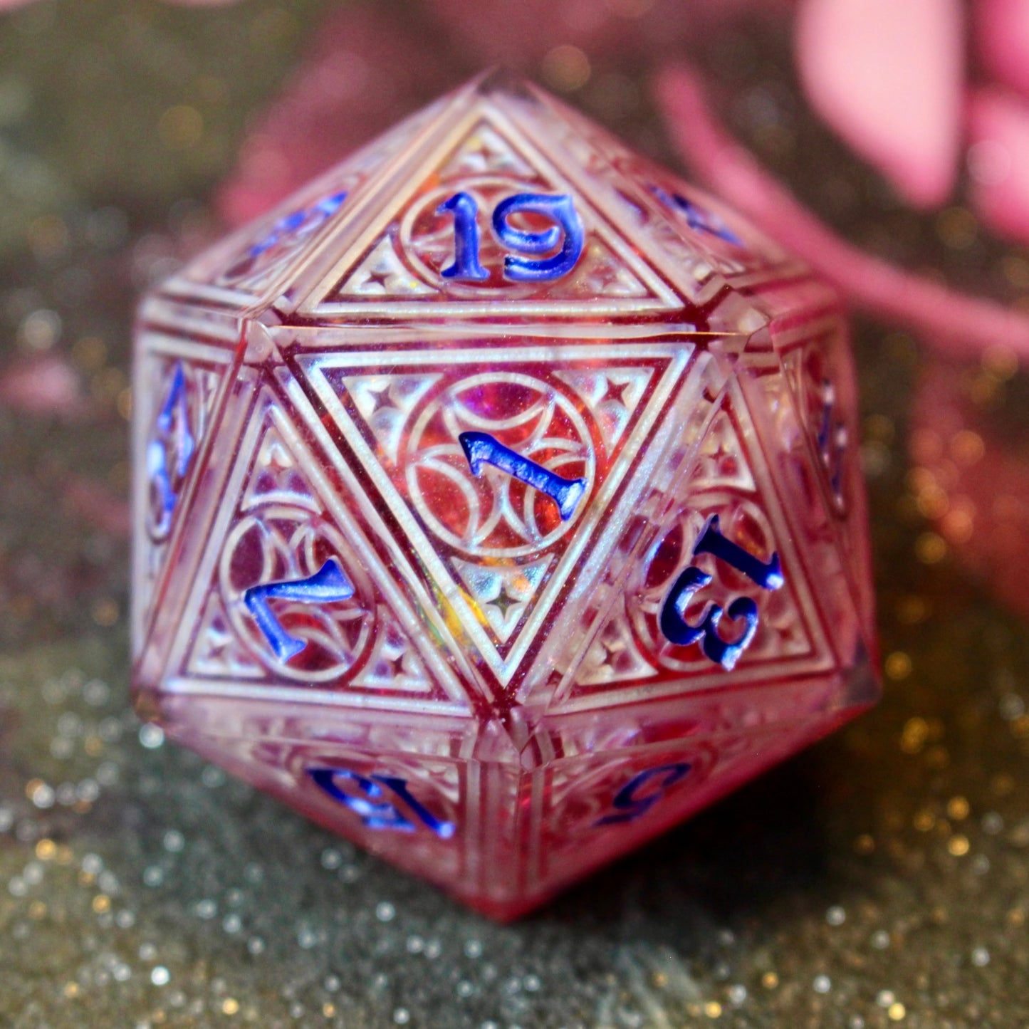 Faerie Fire Lunar Stained Glass Logo Giant Double Cast 50mm D20