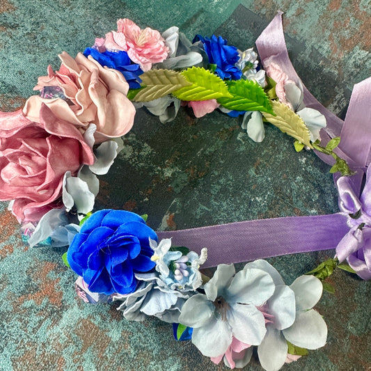 Pink & Blue Dice Handmade Flower Crown