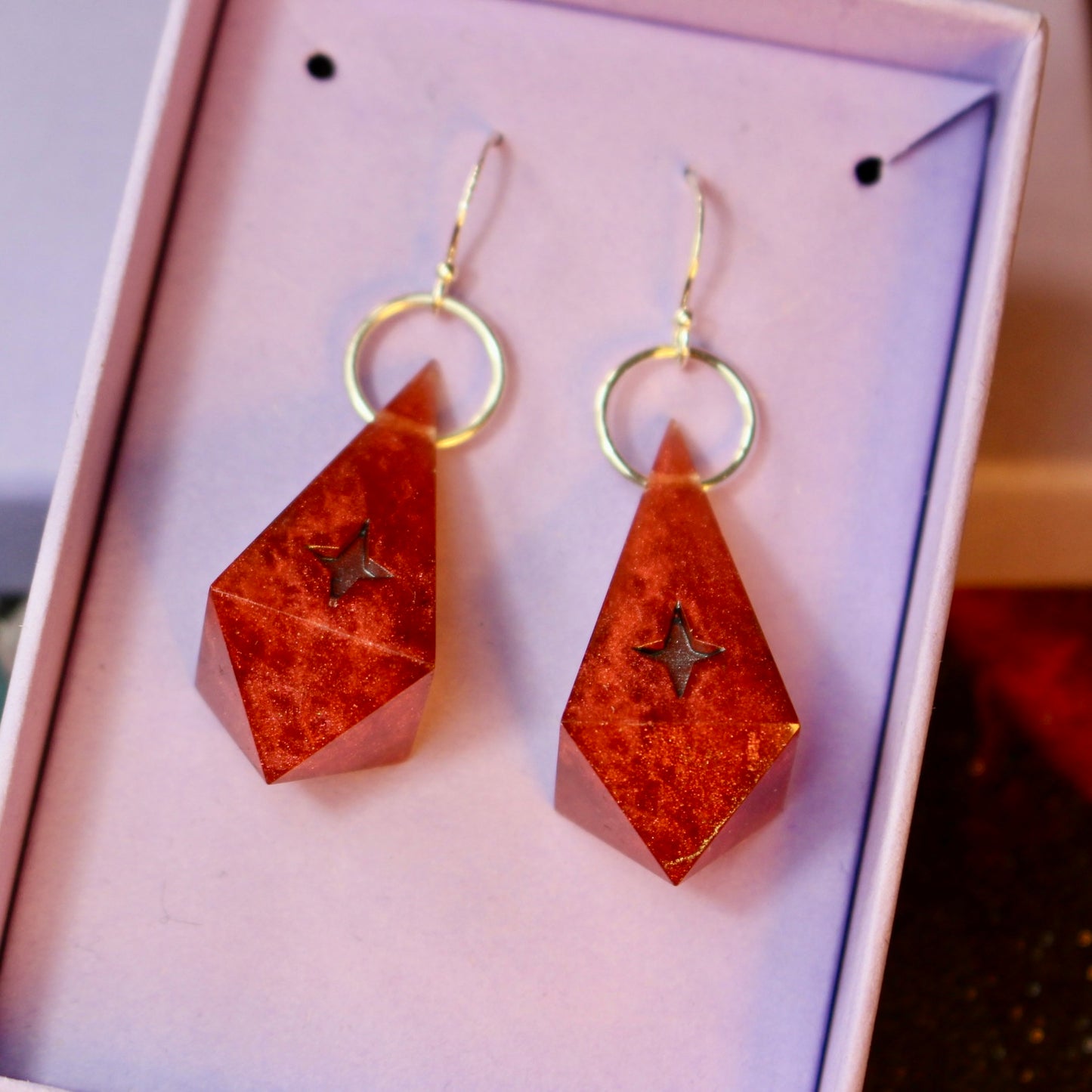 Blood Red Star D4 Drop Earrings
