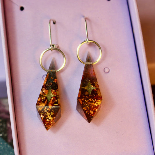 Dainty Black and Copper Star D4 Drop Earrings