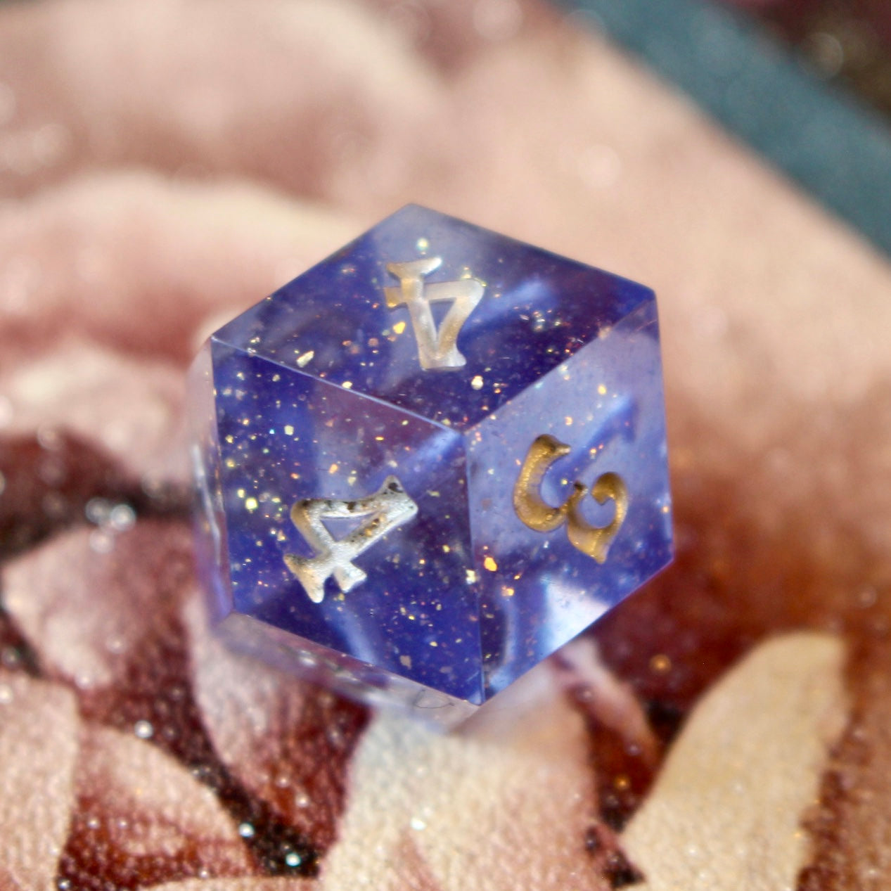 Lilac Sparkle Numbered 12 Sided Rhombic D4