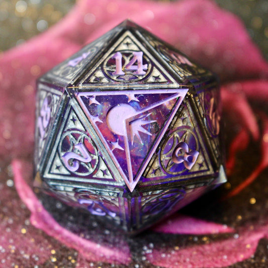 Starlight & Lilacs Lunar Stained Glass Logo Giant Double Cast 50mm D20