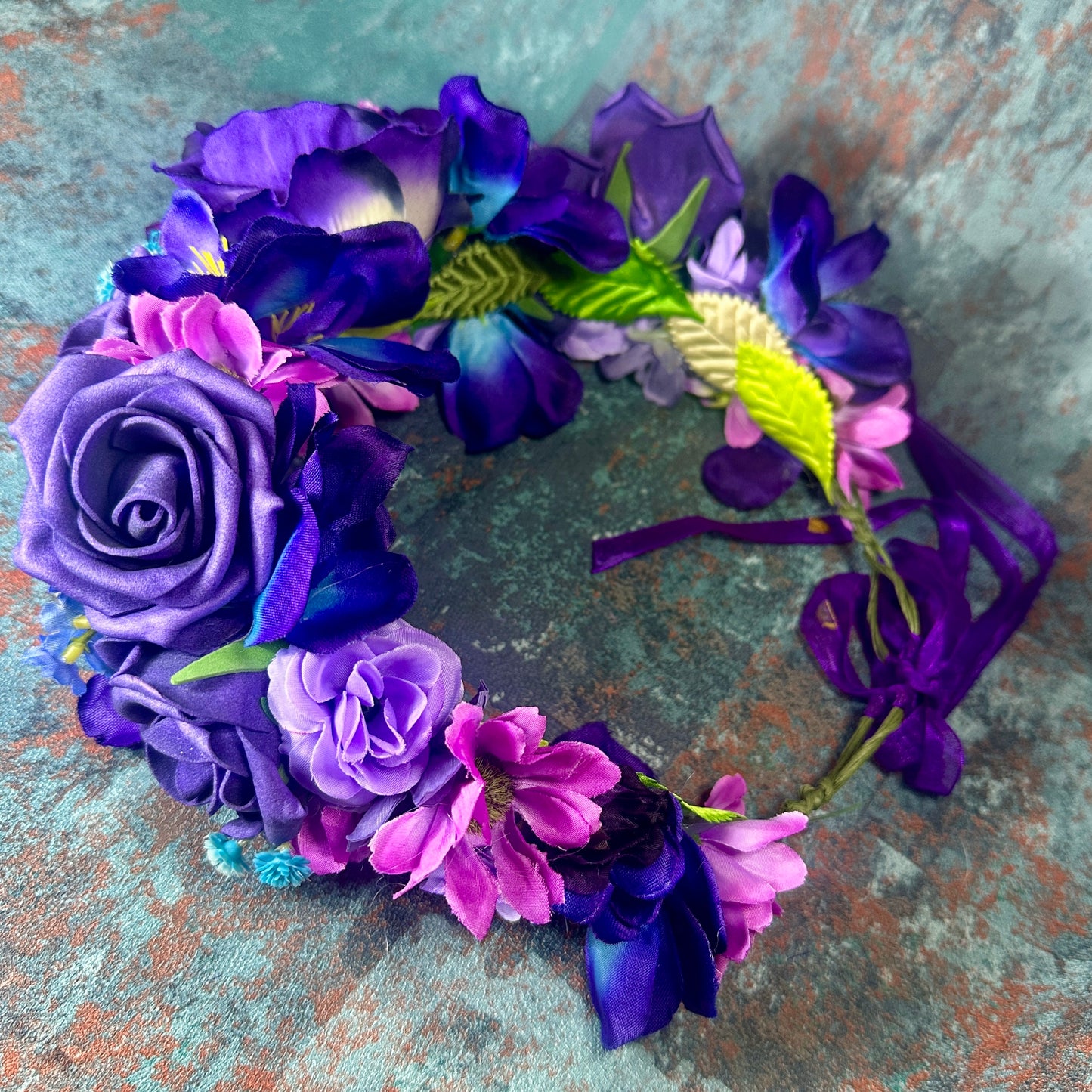 Bright Purple & Pink With Dice Handmade Flower Crown