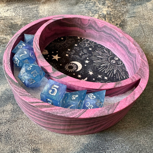 Raspberry swirls Jesmonite Lunar Dice Rolling tray