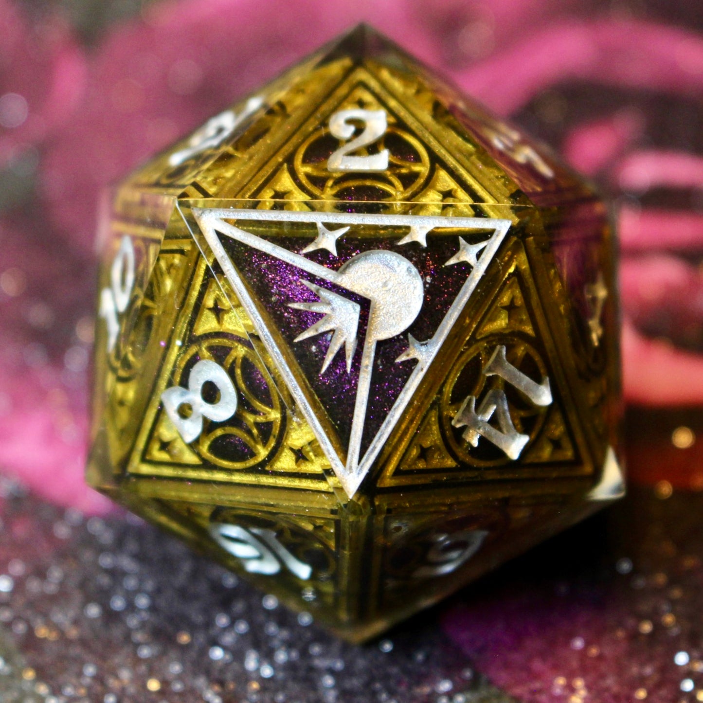 Gilded Plum Lunar Stained Glass Logo Giant Double Cast 50mm D20
