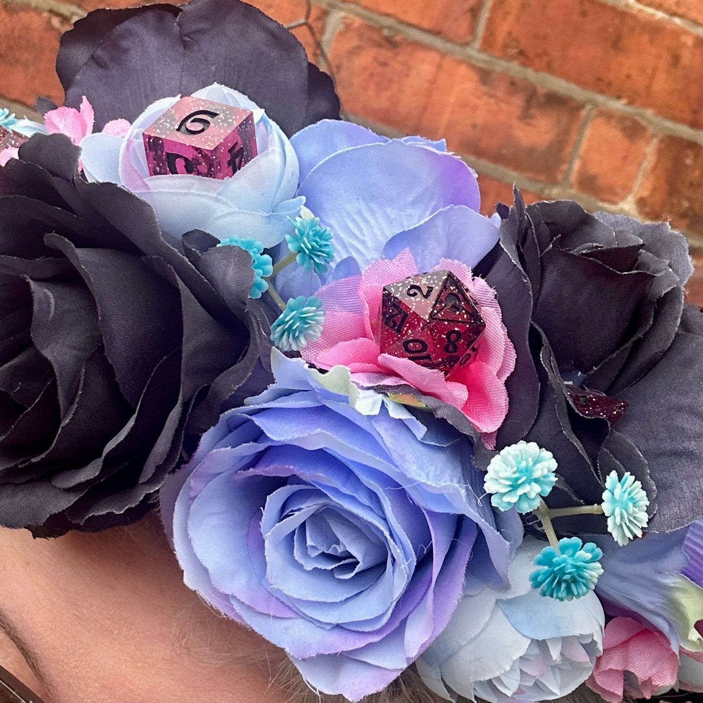 Lilac & Black With Pink Dice Handmade Flower Crown
