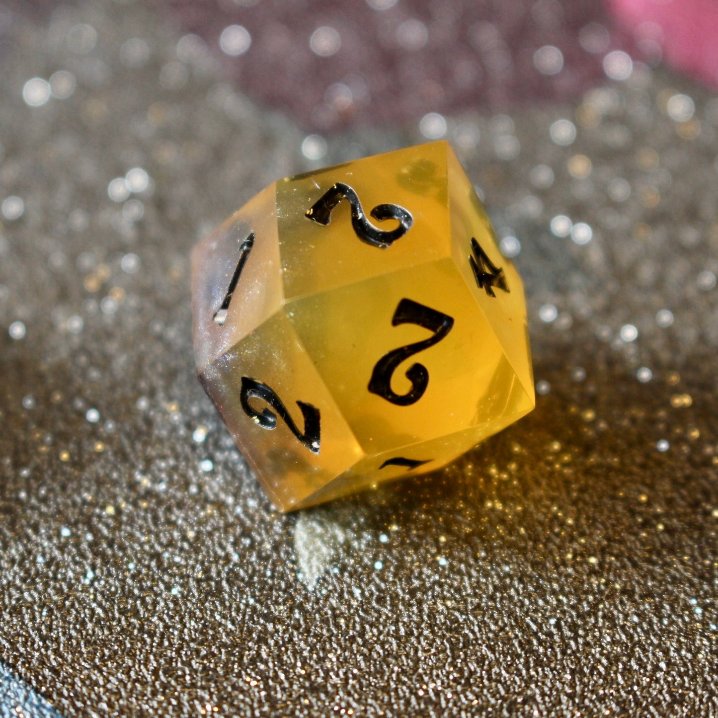 Amber Numbered 12 Sided Rhombic D4