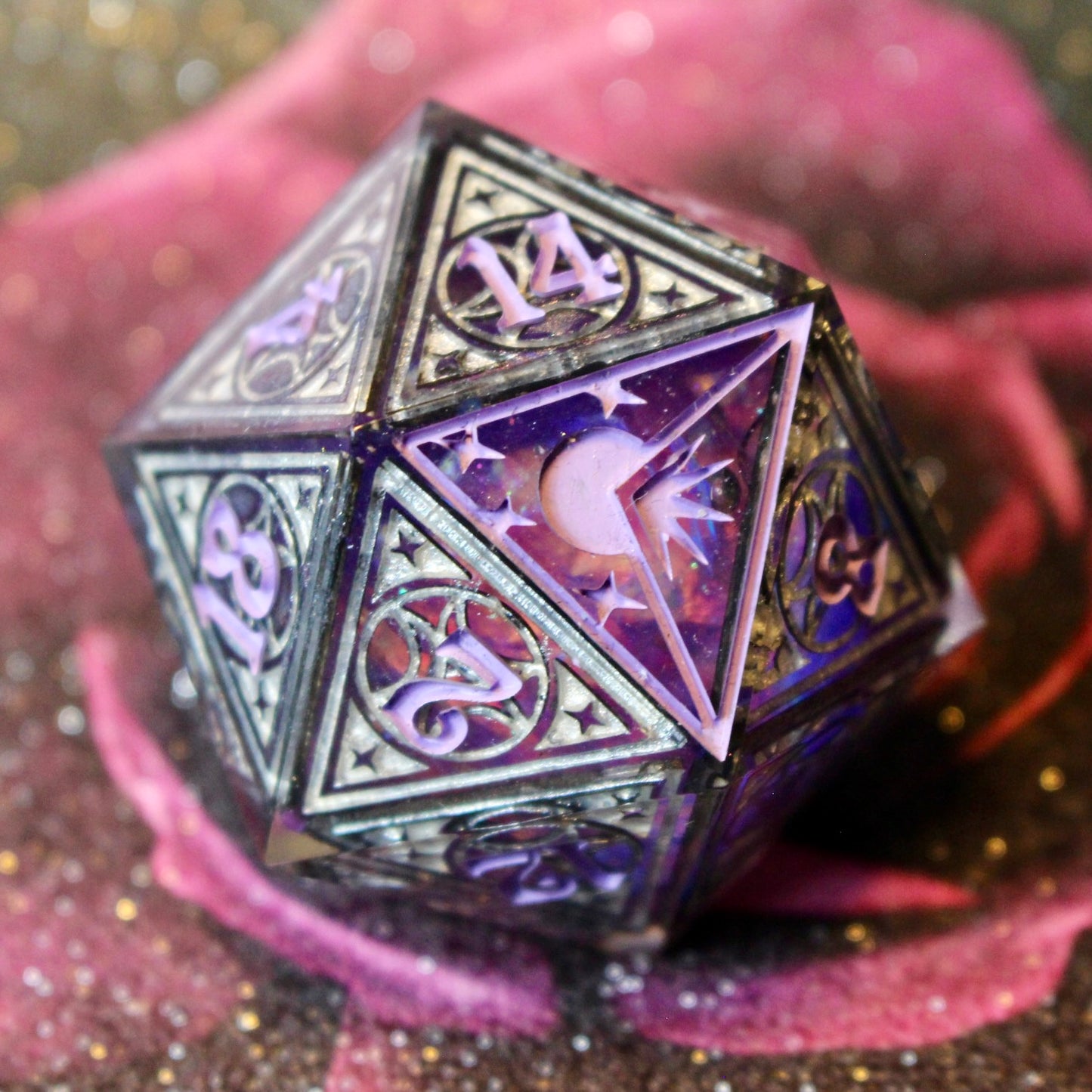 Starlight & Lilacs Lunar Stained Glass Logo Giant Double Cast 50mm D20