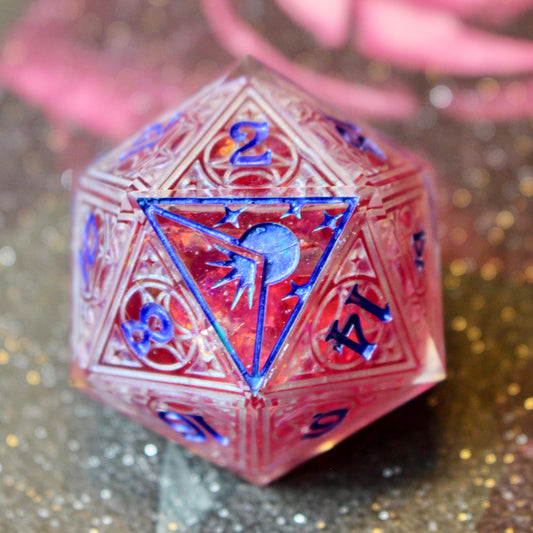 Faerie Fire Lunar Stained Glass Logo Giant Double Cast 50mm D20