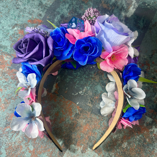 Purple, Pink & Blue D20 Handmade Flower Headband
