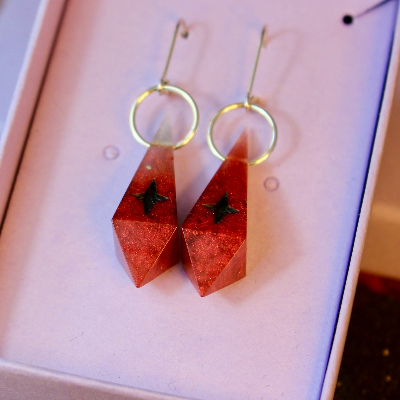 Red Dainty Star D4 Drop Earrings