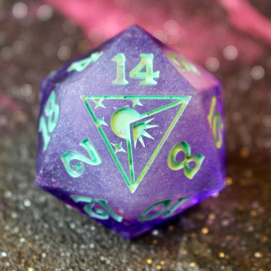 Glowing Potion Logo Oversized 30mm D20 Glow in the dark