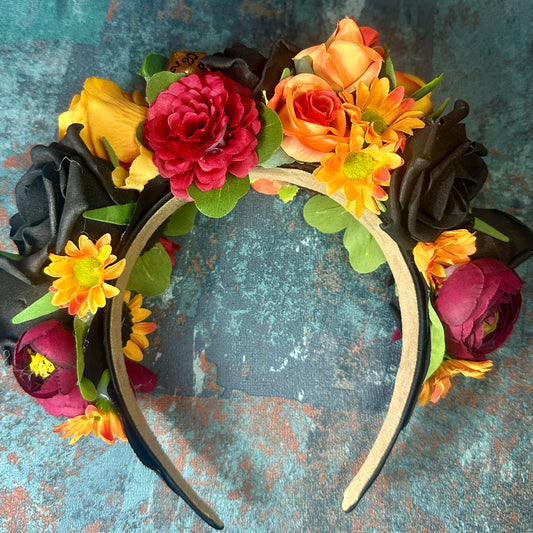 Black & Orange D20 Handmade Flower Headband