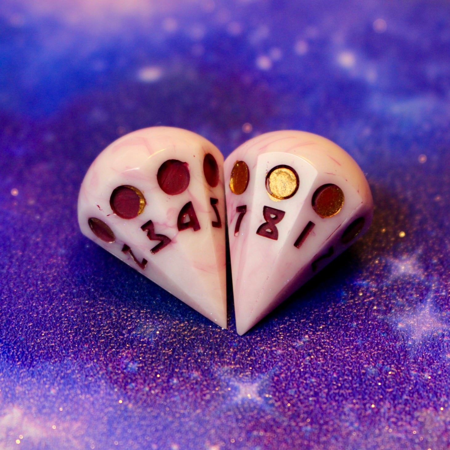 Raspberry Moon Half Raspberry Ripple Moon Phase D8 Pair – Dark Sky Dice