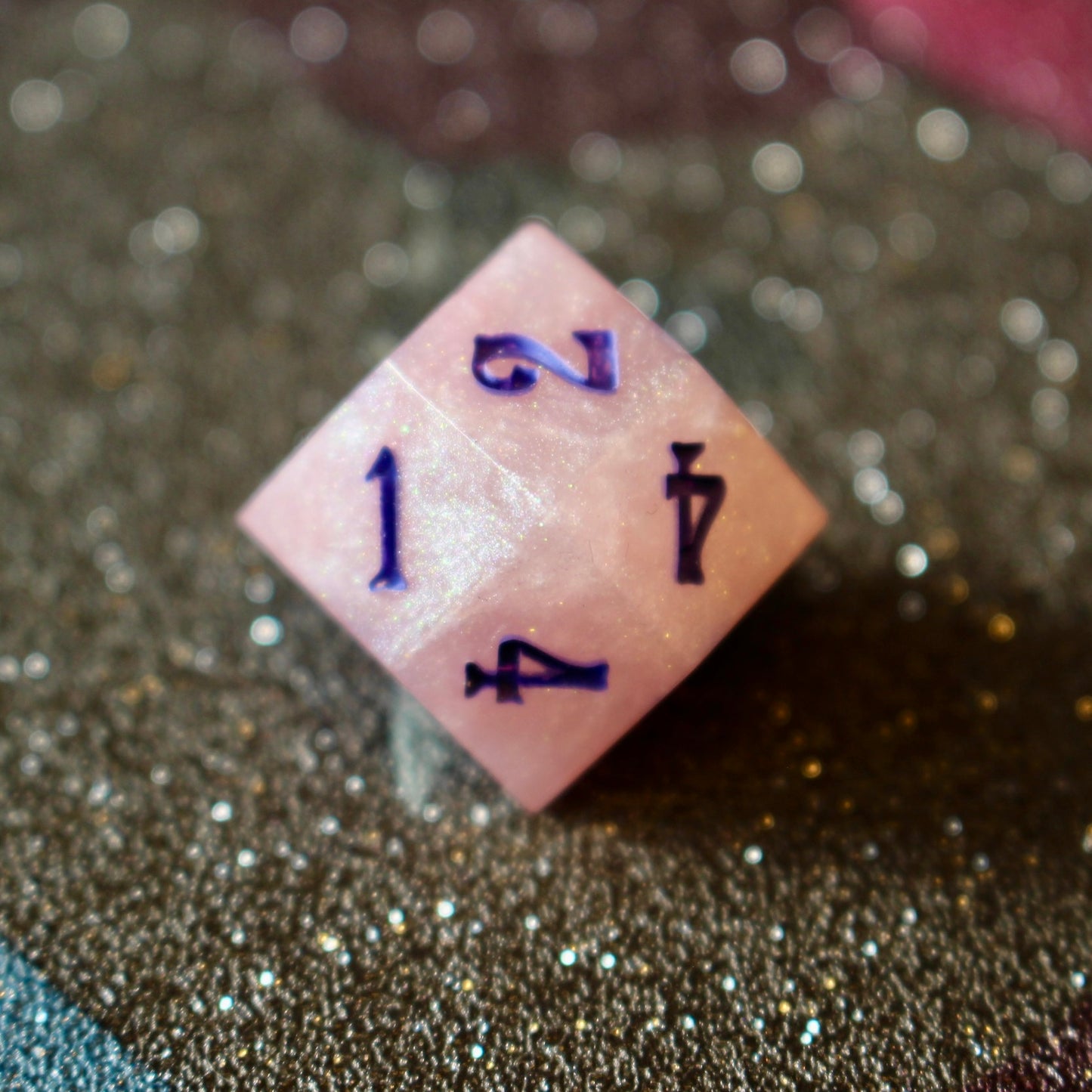 Pink Shimmer Numbered 12 Sided Rhombic D4