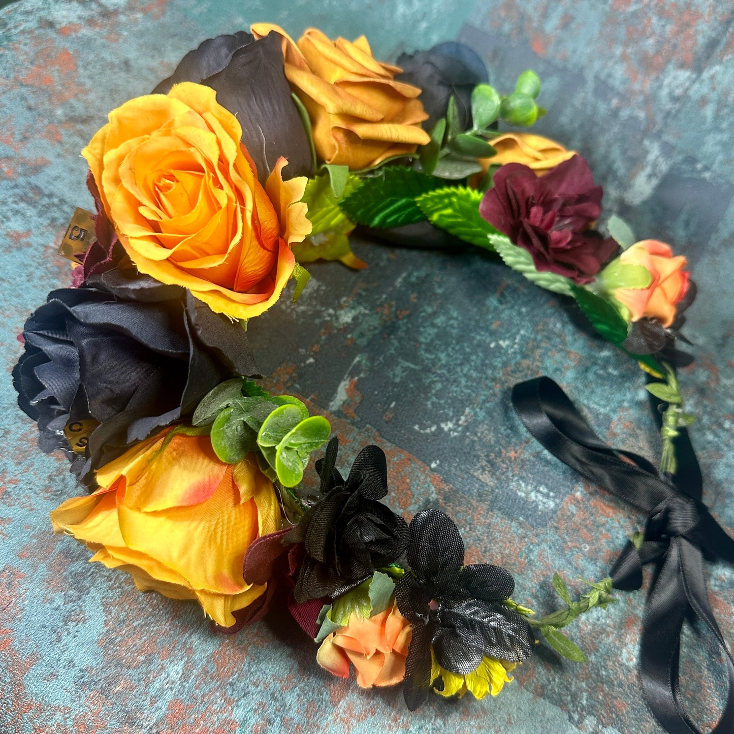 Orange & Black With Orange Dice Handmade Flower Crown