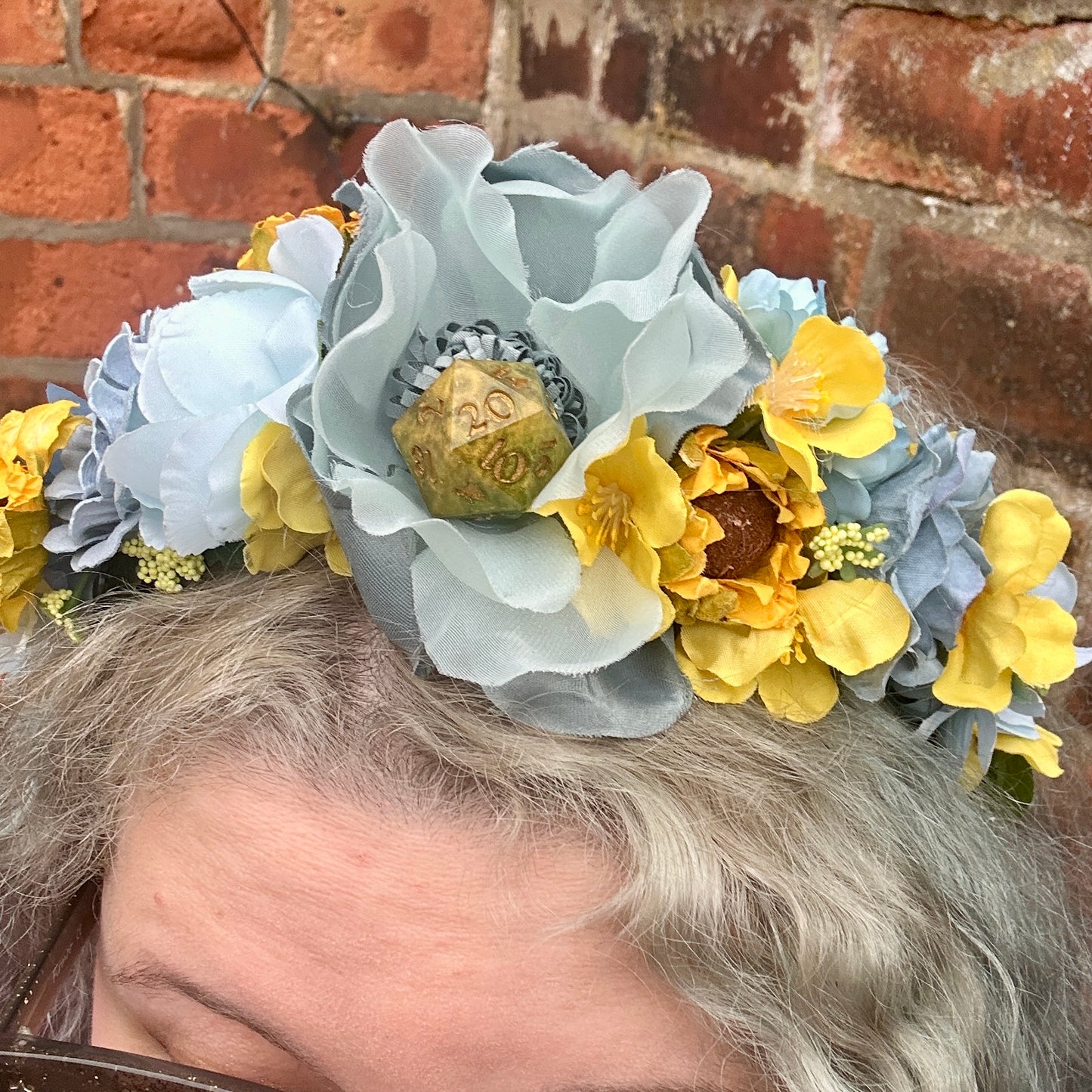 Yellow & Pale Blue D20 Handmade Flower Headband