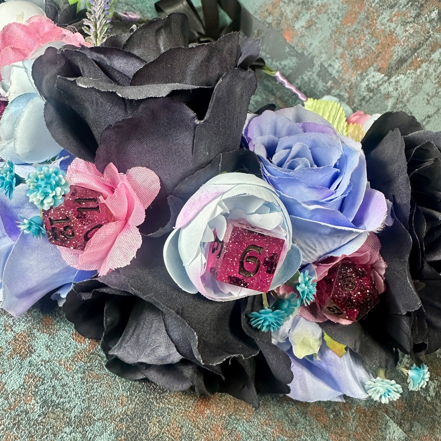 Lilac & Black With Pink Dice Handmade Flower Crown