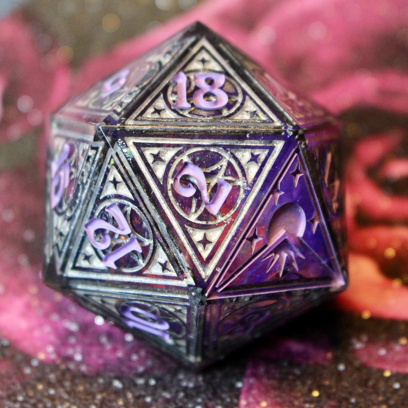 Starlight & Lilacs Lunar Stained Glass Logo Giant Double Cast 50mm D20
