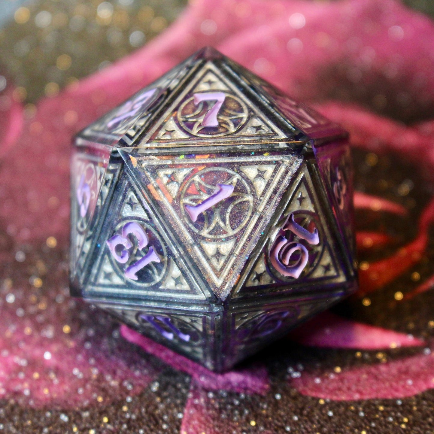 Starlight & Lilacs Lunar Stained Glass Logo Giant Double Cast 50mm D20