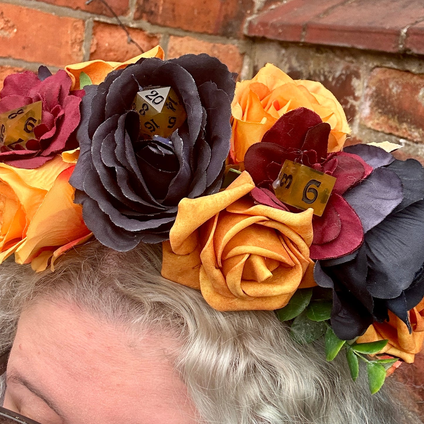 Orange & Black With Orange Dice Handmade Flower Crown