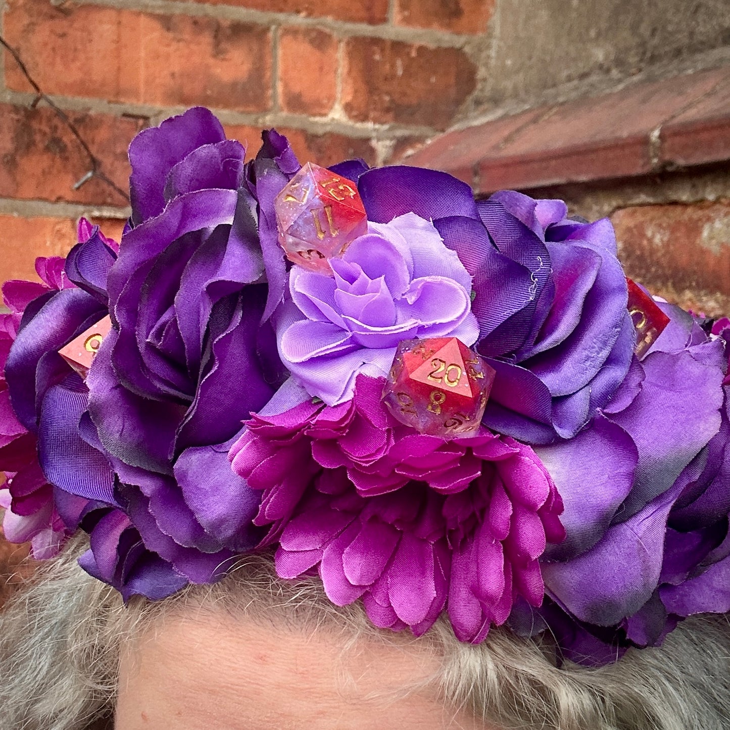 Purple & Pink With Red Dice Handmade Flower Crown