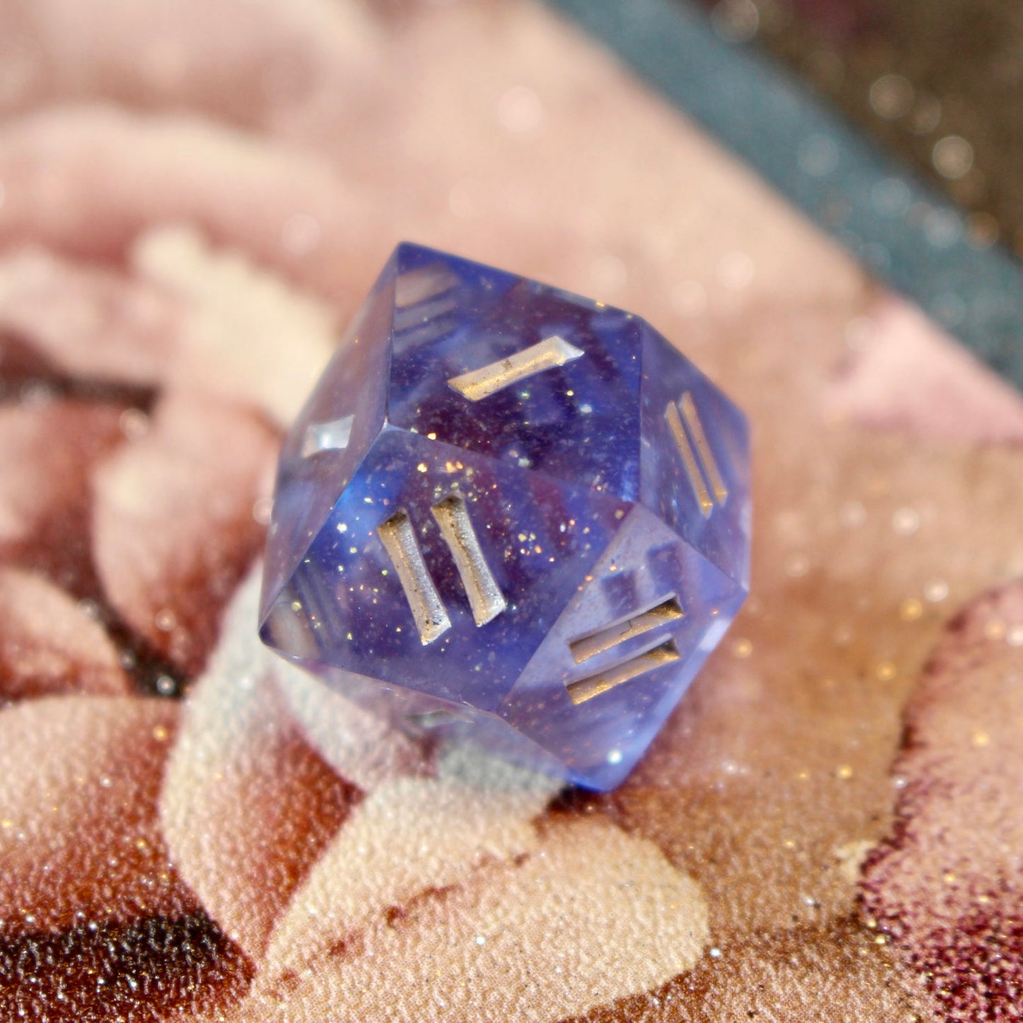 Lilac Sparkle Roman Numeral 12 Sided Rhombic D4