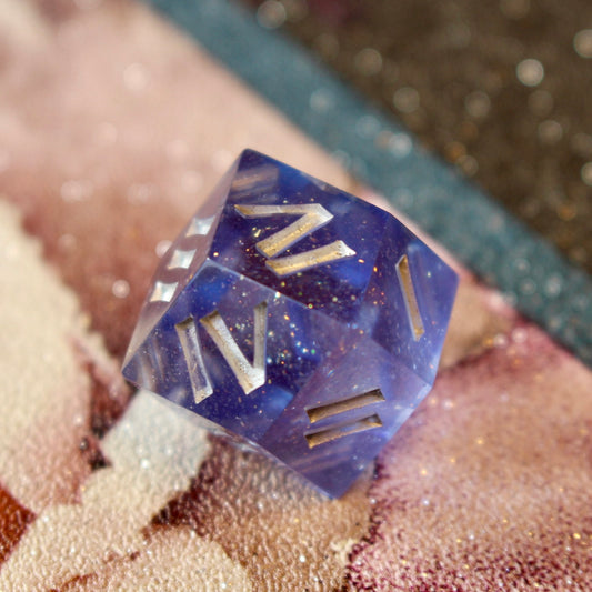 Lilac Sparkle Roman Numeral 12 Sided Rhombic D4