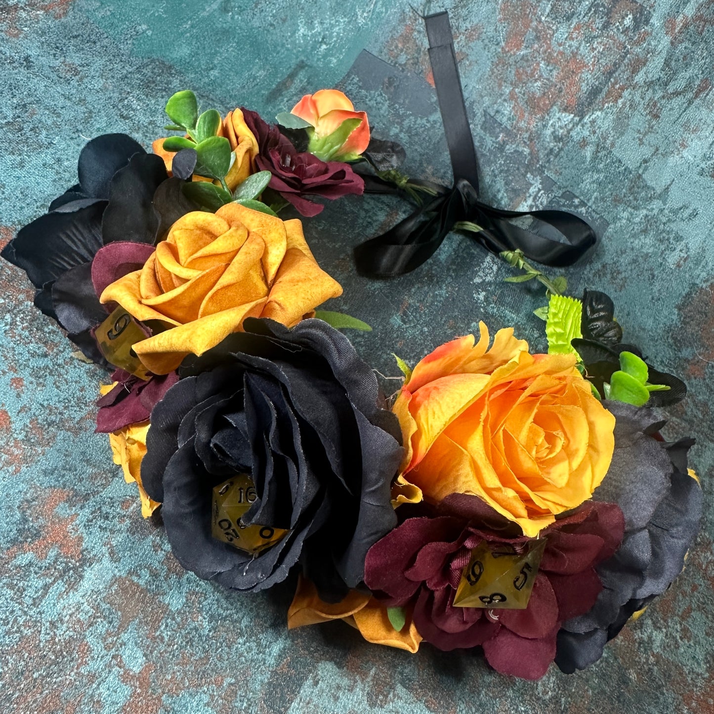 Orange & Black With Orange Dice Handmade Flower Crown