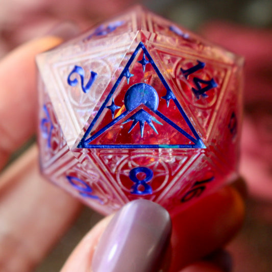 Faerie Fire Lunar Stained Glass Logo Giant Double Cast 50mm D20