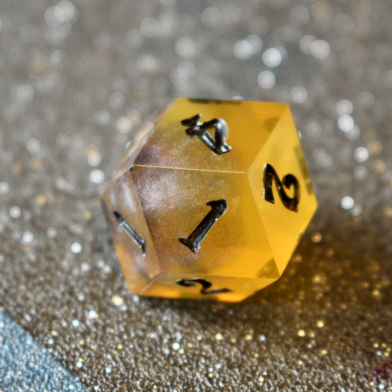 Amber Numbered 12 Sided Rhombic D4